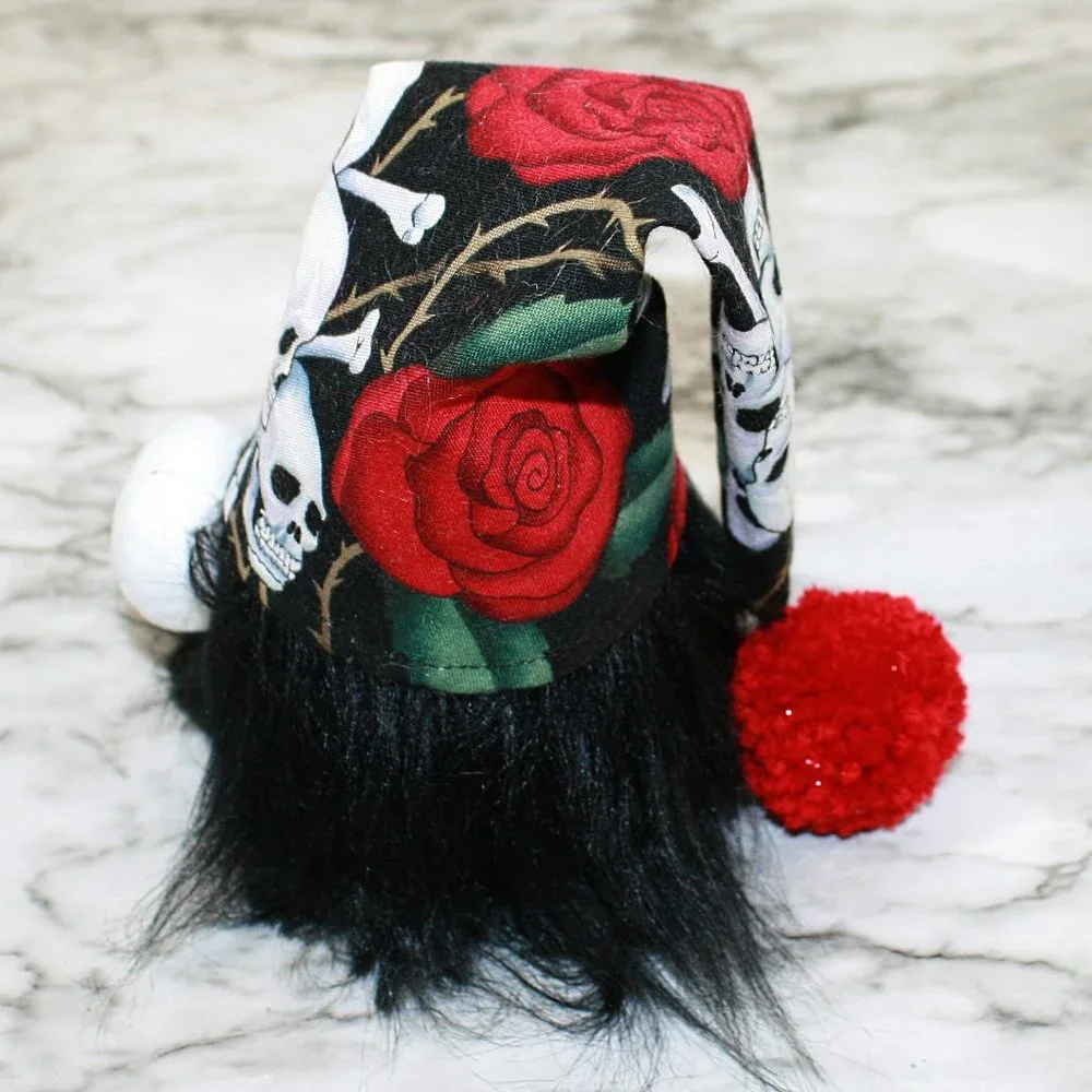 HAND CRAFTED Gnome Black Skulls and Roses Skeleton Air Freshener Cover Decor - Picture 2 of 7